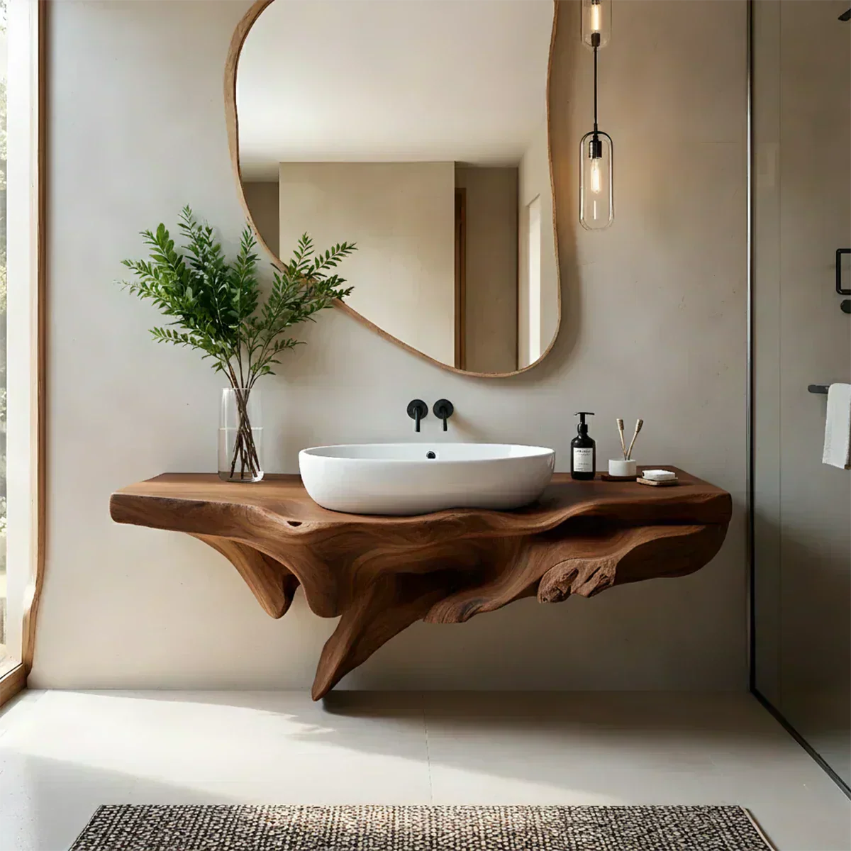 Sculptural Driftwood-Style Live Edge Floating Bathroom Vanity - Rustirawood