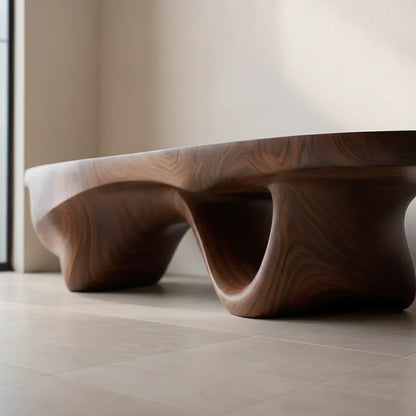 Sculptural Fluid-Form Solid Wood Bench – Modern Organic Art Piece - Rustirawood