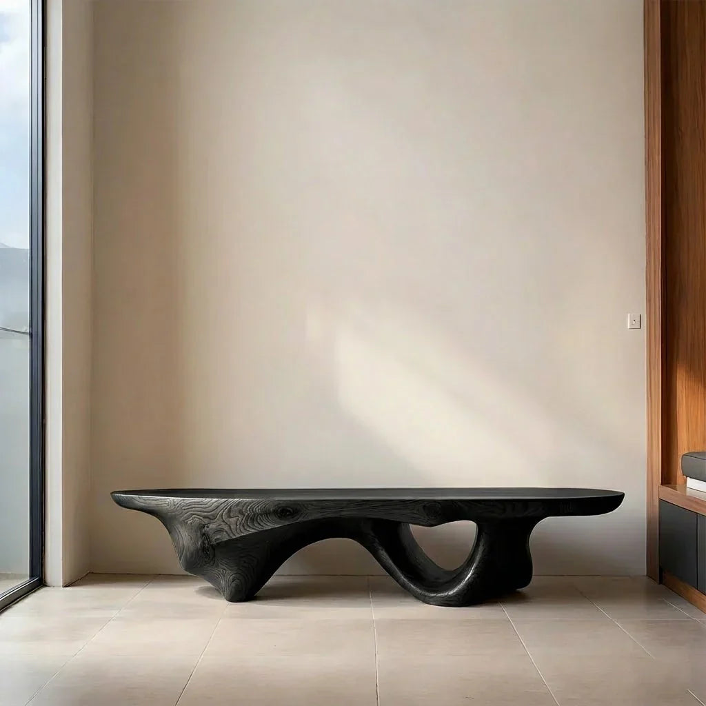 Sculptural Fluid-Form Solid Wood Bench – Modern Organic Art Piece - Rustirawood