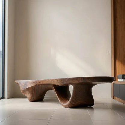 Sculptural Fluid-Form Solid Wood Bench – Modern Organic Art Piece - Woodenecho