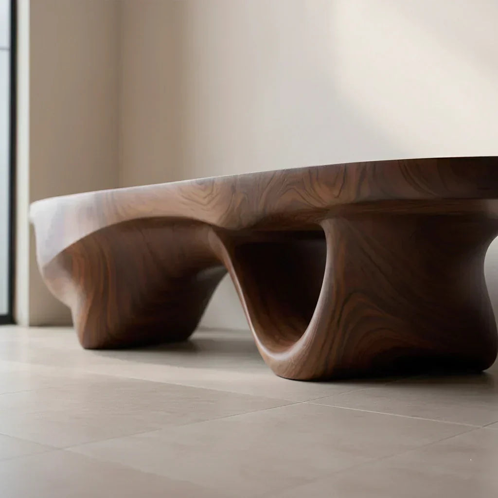 Sculptural Fluid-Form Solid Wood Bench – Modern Organic Art Piece - Woodenecho