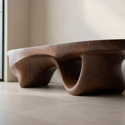 Sculptural Fluid-Form Solid Wood Bench – Modern Organic Art Piece - Woodenecho