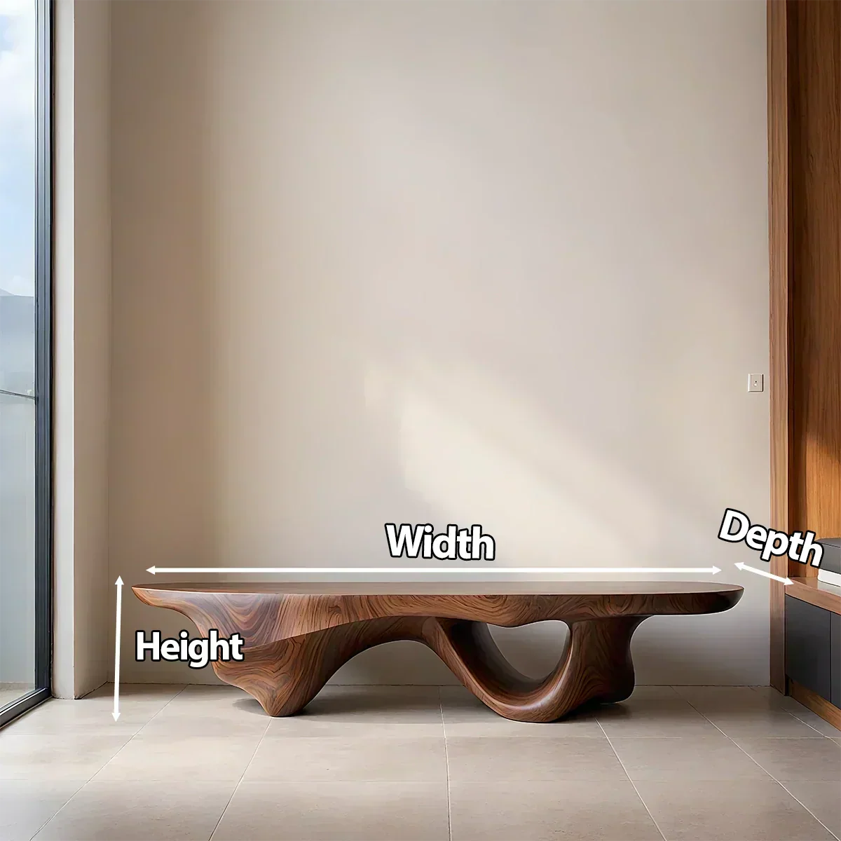 Sculptural Fluid-Form Solid Wood Bench – Modern Organic Art Piece - Woodenecho