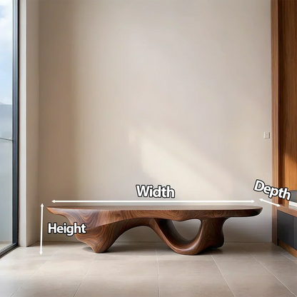 Sculptural Fluid-Form Solid Wood Bench – Modern Organic Art Piece - Woodenecho