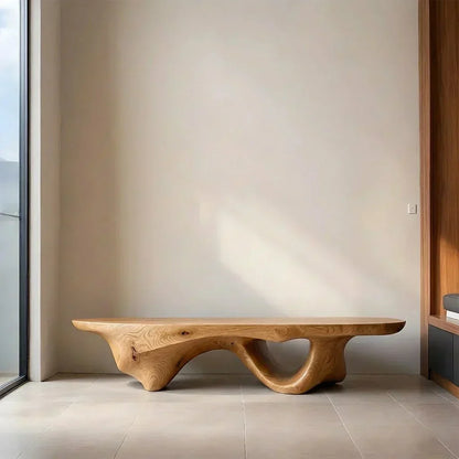 Sculptural Fluid-Form Solid Wood Bench – Modern Organic Art Piece - Woodenecho