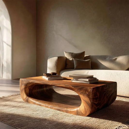 Sculptural Hollow Coffee Table in Organic Modern Natural Solid Wood - Rustirawood