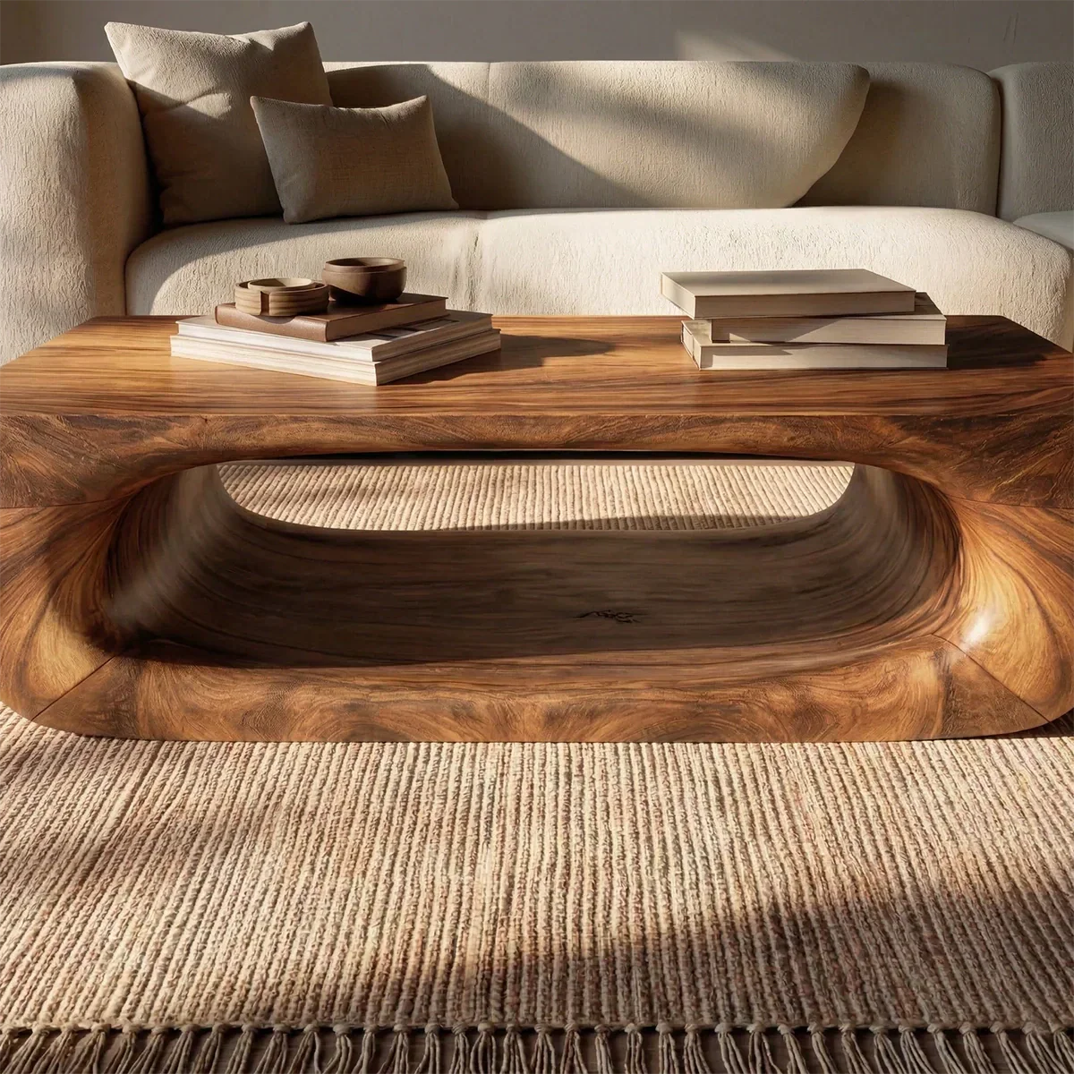 Sculptural Hollow Coffee Table in Organic Modern Natural Solid Wood - Rustirawood