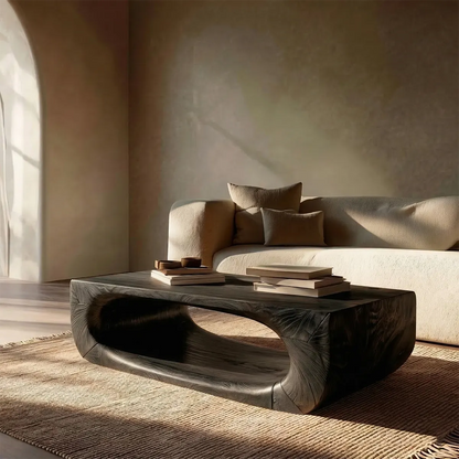 Sculptural Hollow Coffee Table in Organic Modern Natural Solid Wood - Rustirawood
