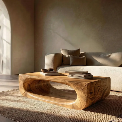 Sculptural Hollow Coffee Table in Organic Modern Natural Solid Wood - Rustirawood