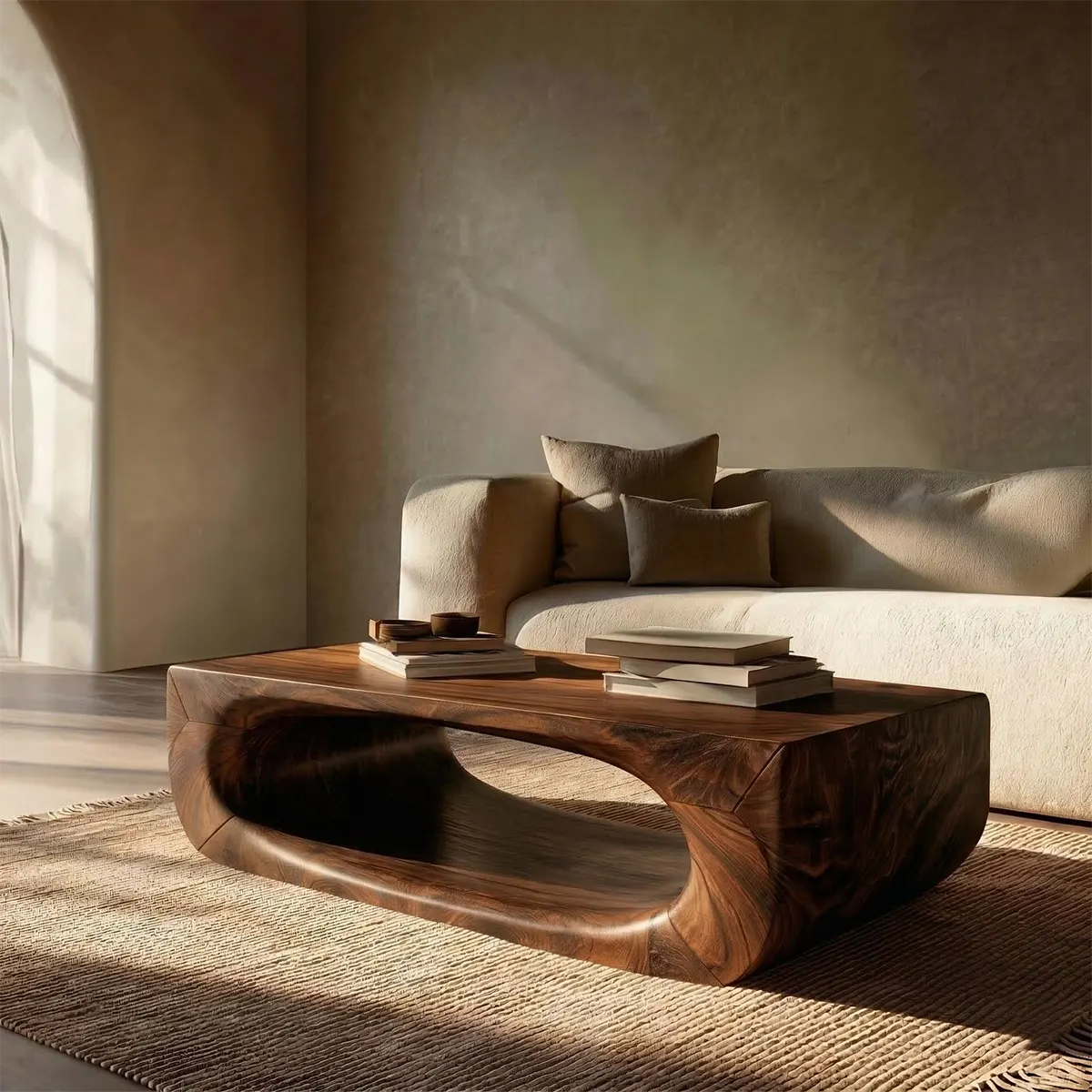 Sculptural Hollow Coffee Table in Organic Modern Natural Solid Wood - Rustirawood