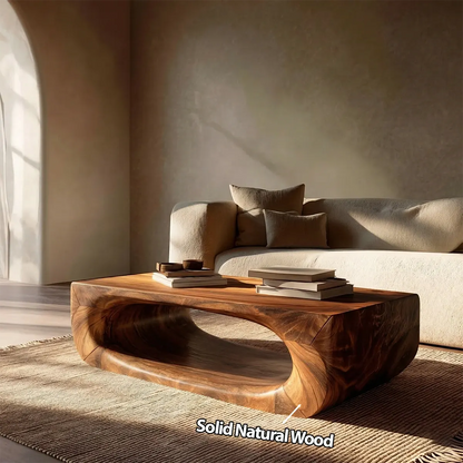 Sculptural Hollow Coffee Table in Organic Modern Natural Solid Wood - Rustirawood
