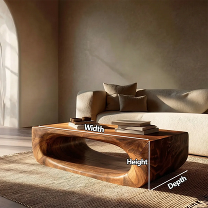 Sculptural Hollow Coffee Table in Organic Modern Natural Solid Wood - Rustirawood
