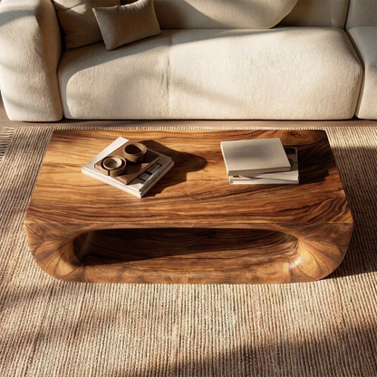 Sculptural Hollow Coffee Table in Organic Modern Natural Solid Wood - Woodenecho