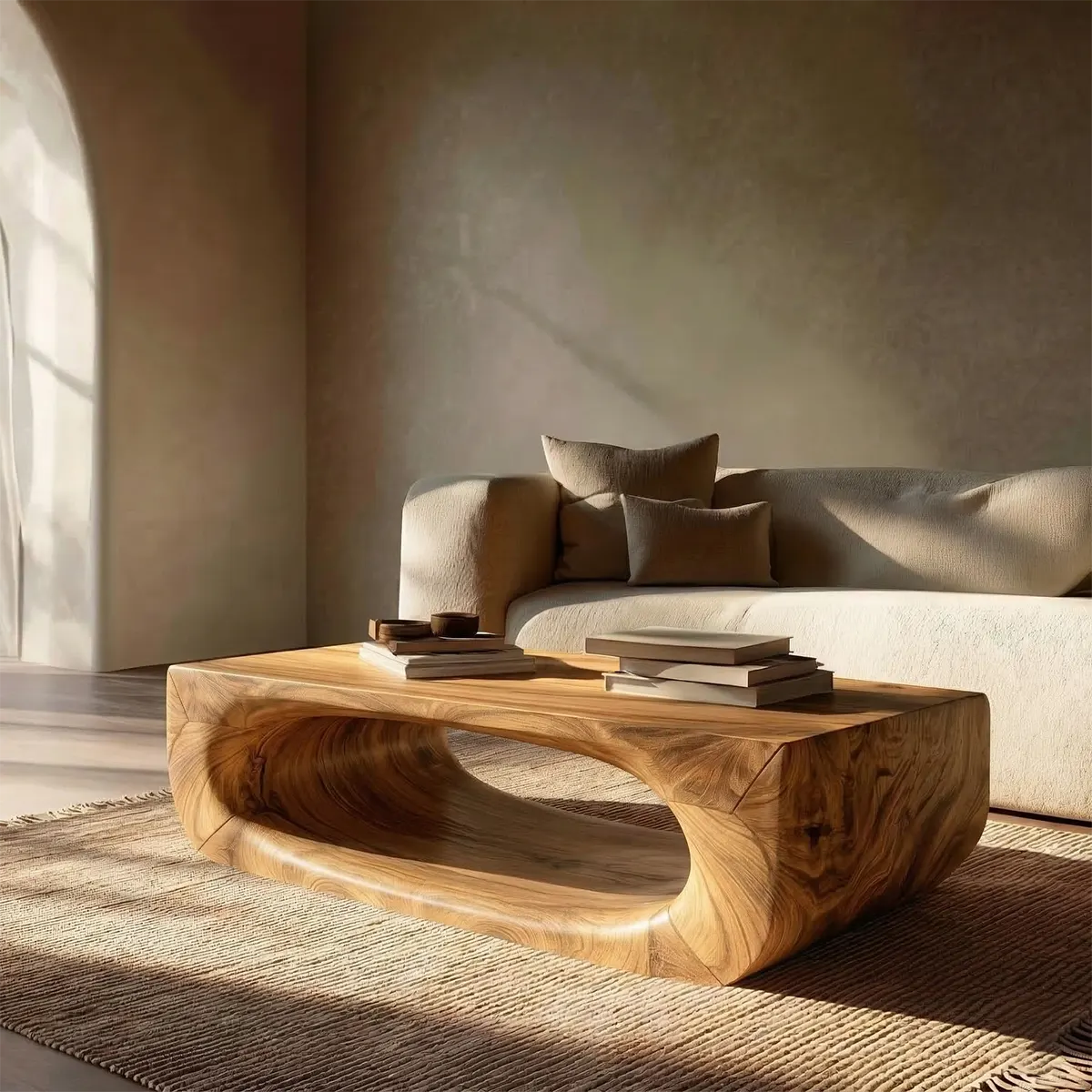 Sculptural Hollow Coffee Table in Organic Modern Natural Solid Wood - Woodenecho