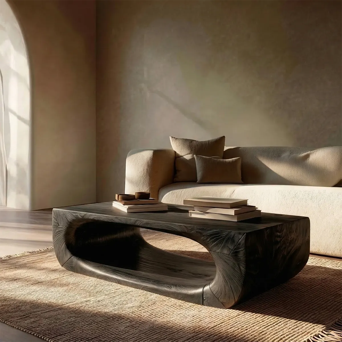 Sculptural Hollow Coffee Table in Organic Modern Natural Solid Wood - Woodenecho