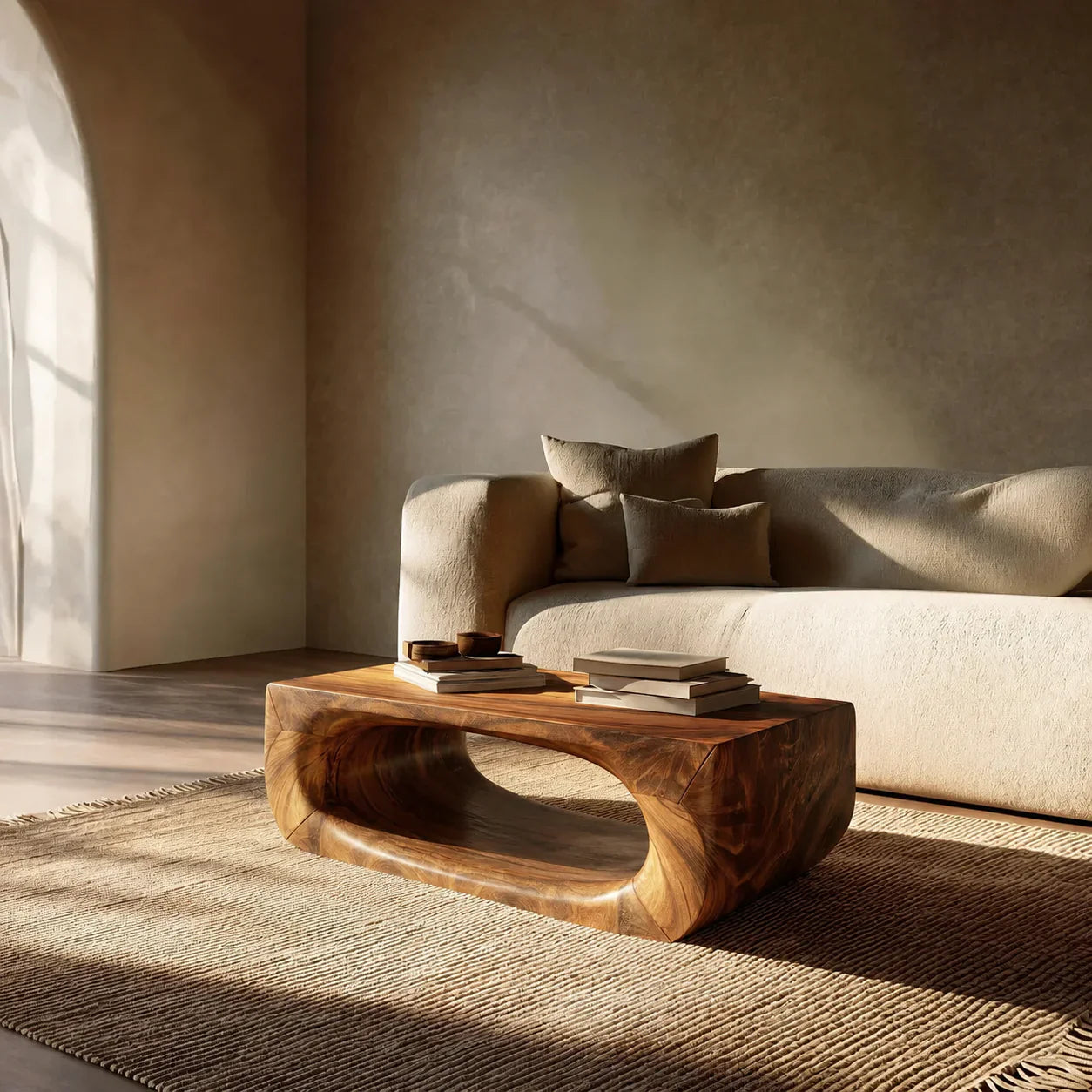 Sculptural Hollow Coffee Table in Organic Modern Natural Solid Wood - Woodenecho