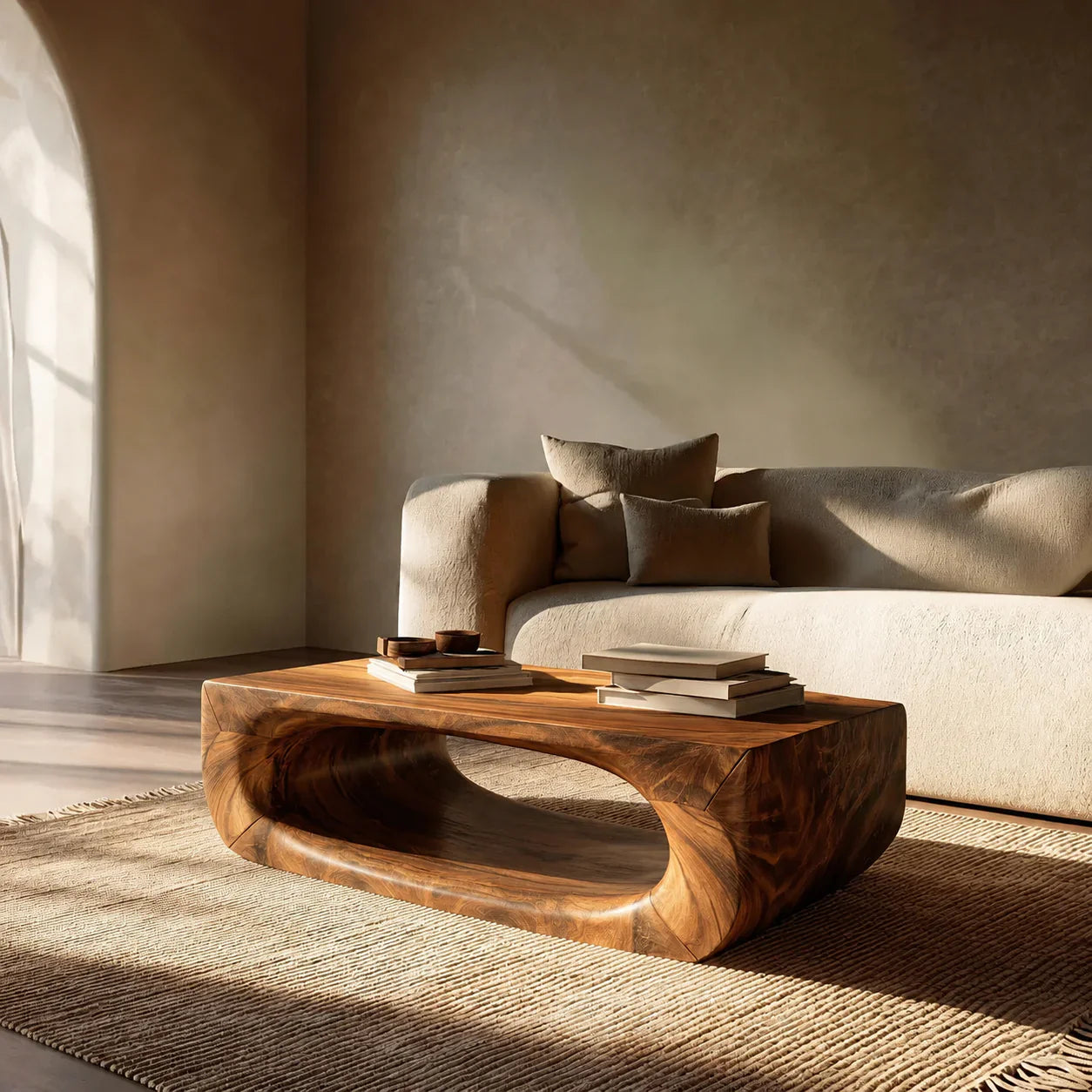 Sculptural Hollow Coffee Table in Organic Modern Natural Solid Wood - Woodenecho