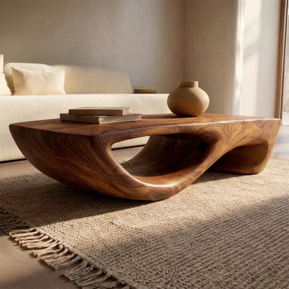 Sculptural Modern Coffee Table with Hollow Curve Base in Natural Solid Wood - Woodenecho