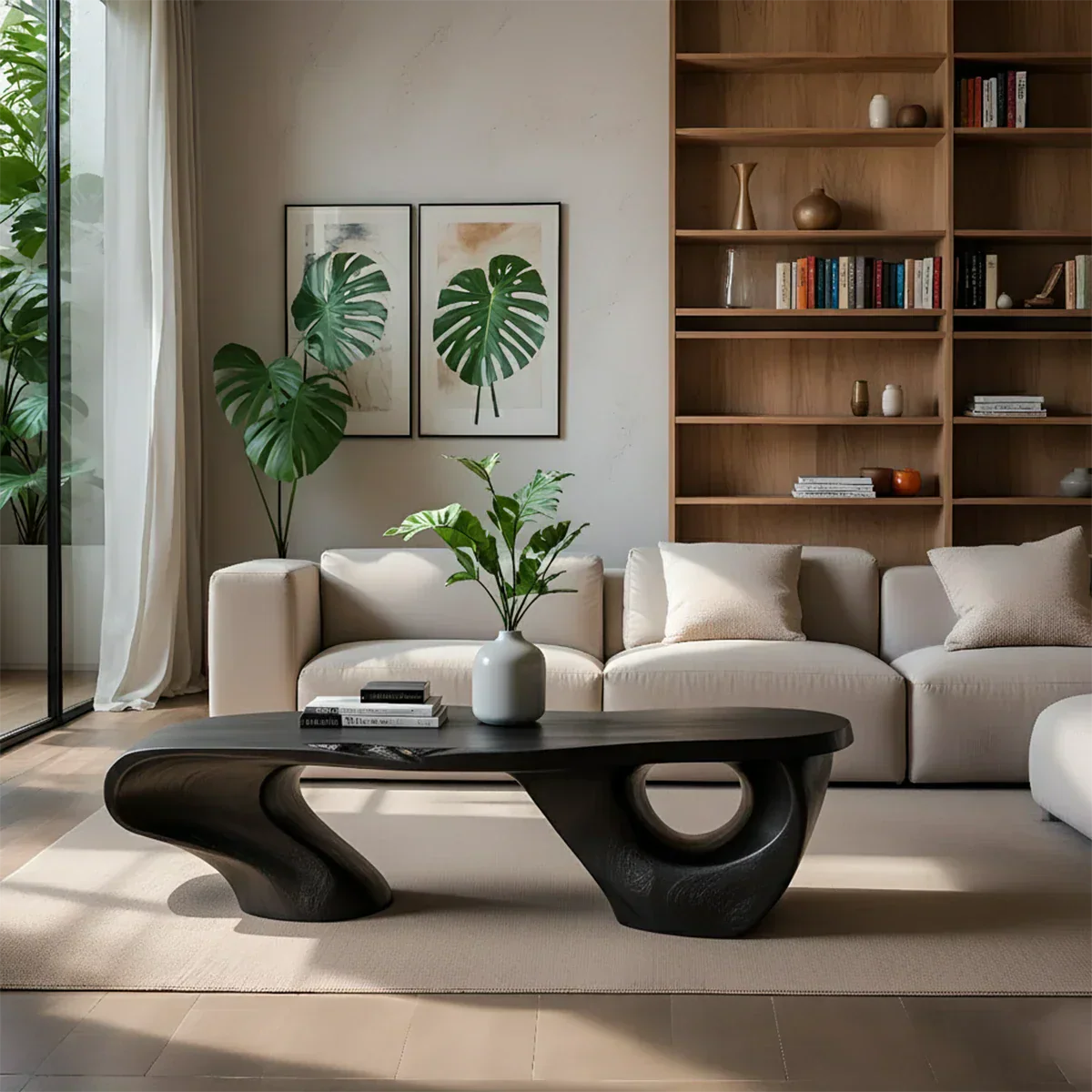 Sculptural Natural Solid Wood Coffee Table — Organic Curve Design - Woodenecho