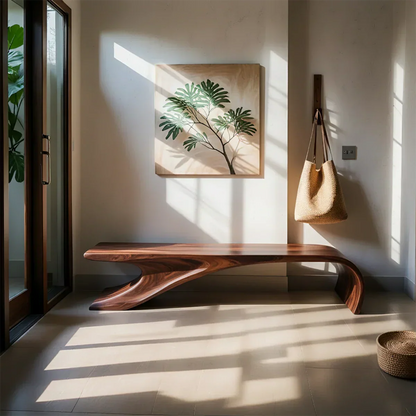 Sculptural Natural Solid Wood Entryway Bench - Rustirawood