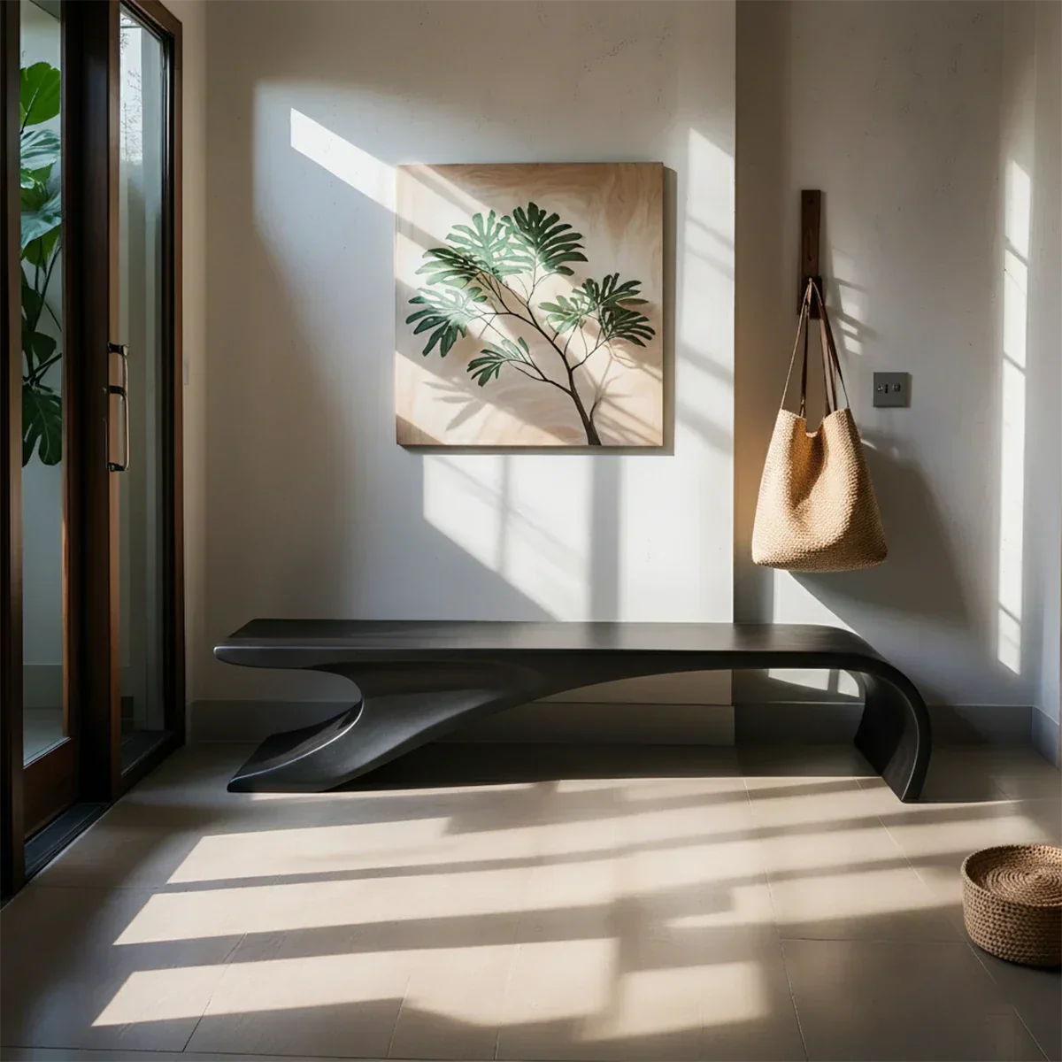 Sculptural Natural Solid Wood Entryway Bench - Rustirawood