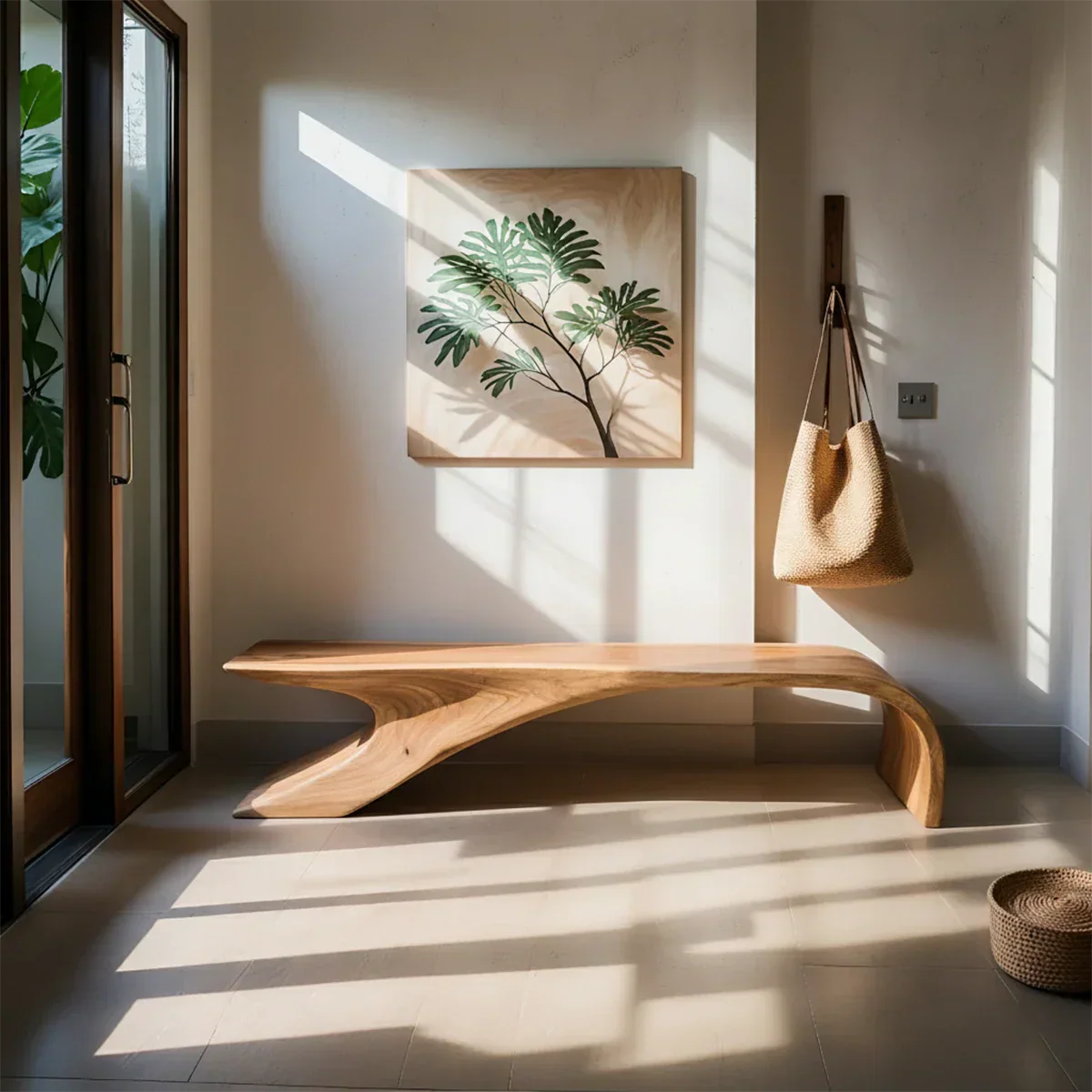 Sculptural Natural Solid Wood Entryway Bench - Rustirawood