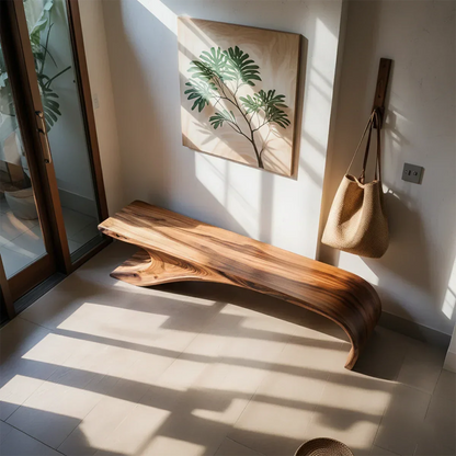 Sculptural Natural Solid Wood Entryway Bench - Rustirawood