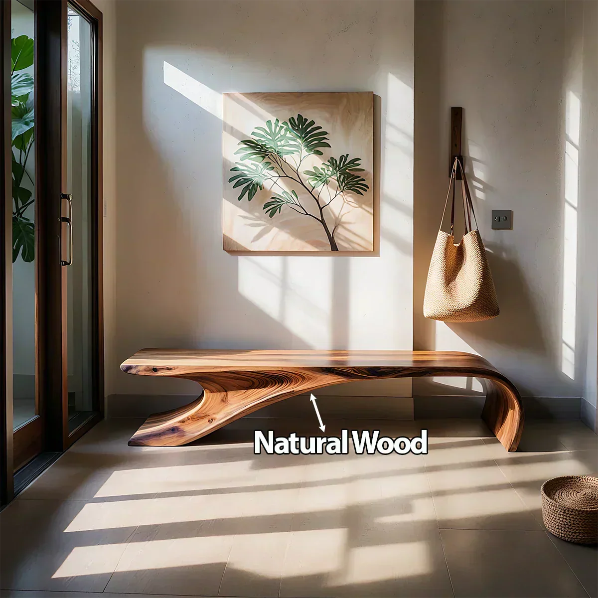 Sculptural Natural Solid Wood Entryway Bench - Woodenecho