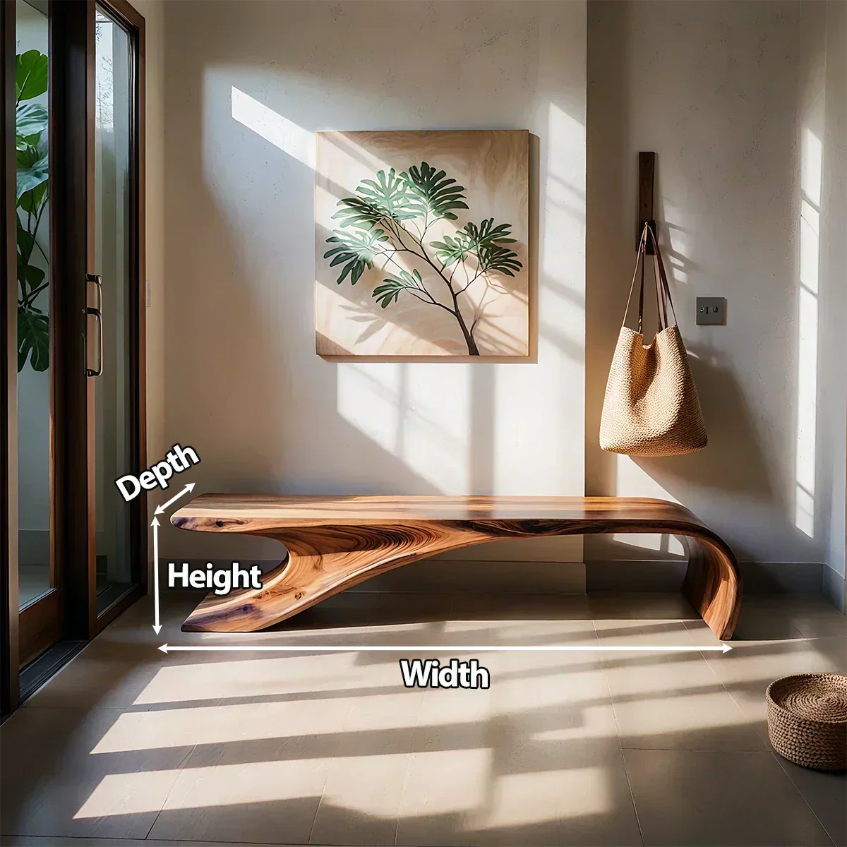 Sculptural Natural Solid Wood Entryway Bench - Woodenecho