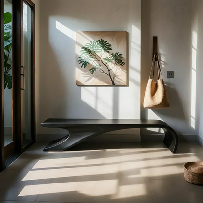 Sculptural Natural Solid Wood Entryway Bench - Woodenecho