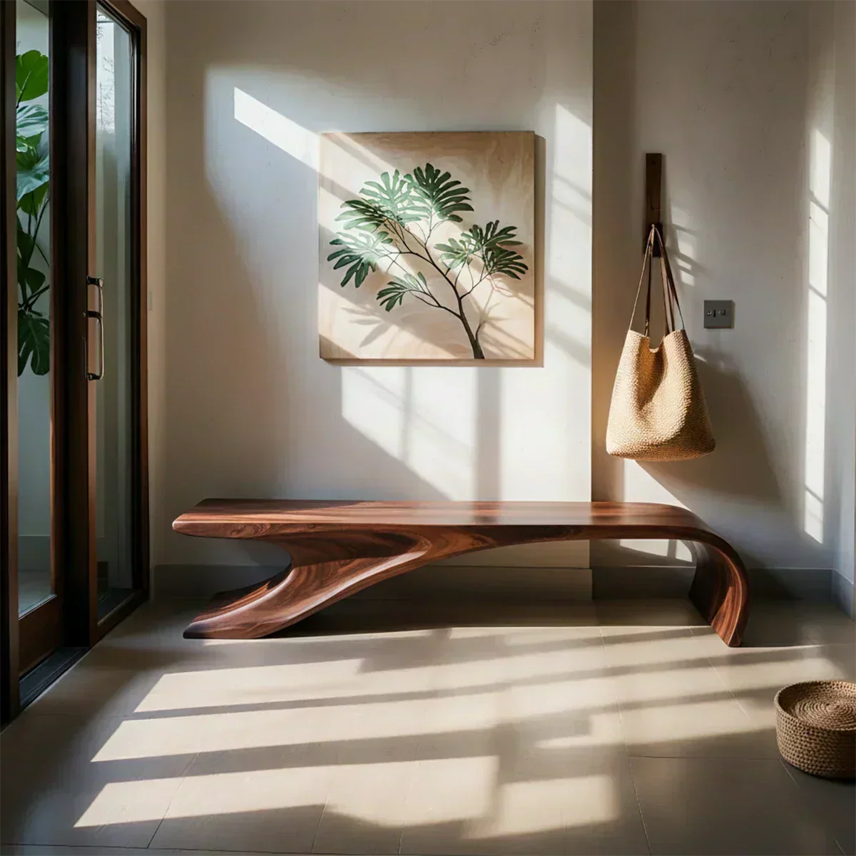 Sculptural Natural Solid Wood Entryway Bench - Woodenecho