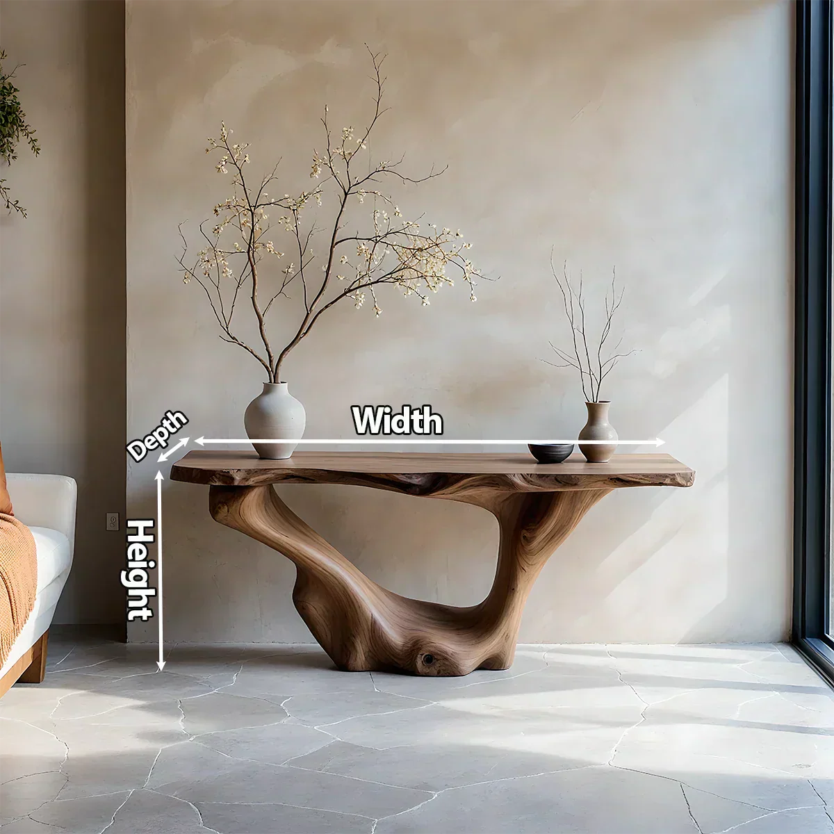 Sculptural Organic Solid Wood Console Table – Art Form Base - Rustirawood