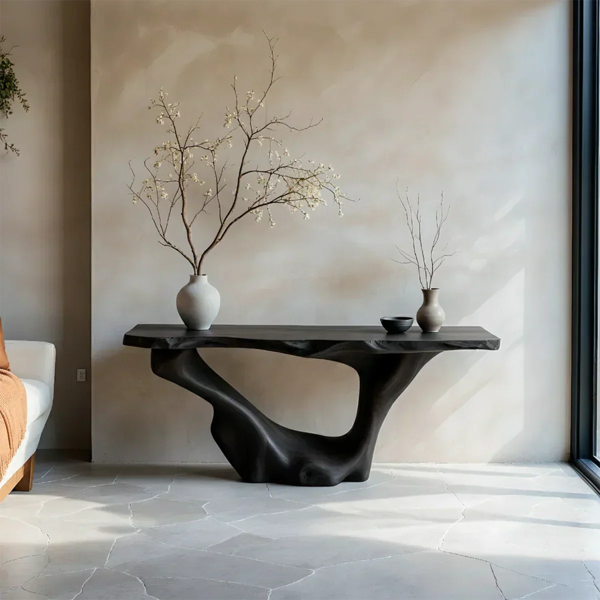 Sculptural Organic Solid Wood Console Table – Art Form Base - Rustirawood