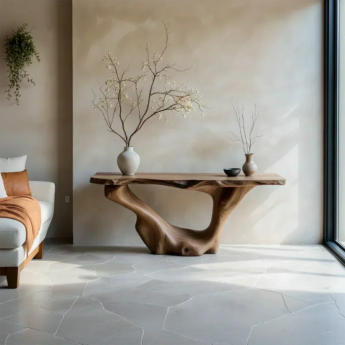 Sculptural Organic Solid Wood Console Table – Art Form Base - Woodenecho