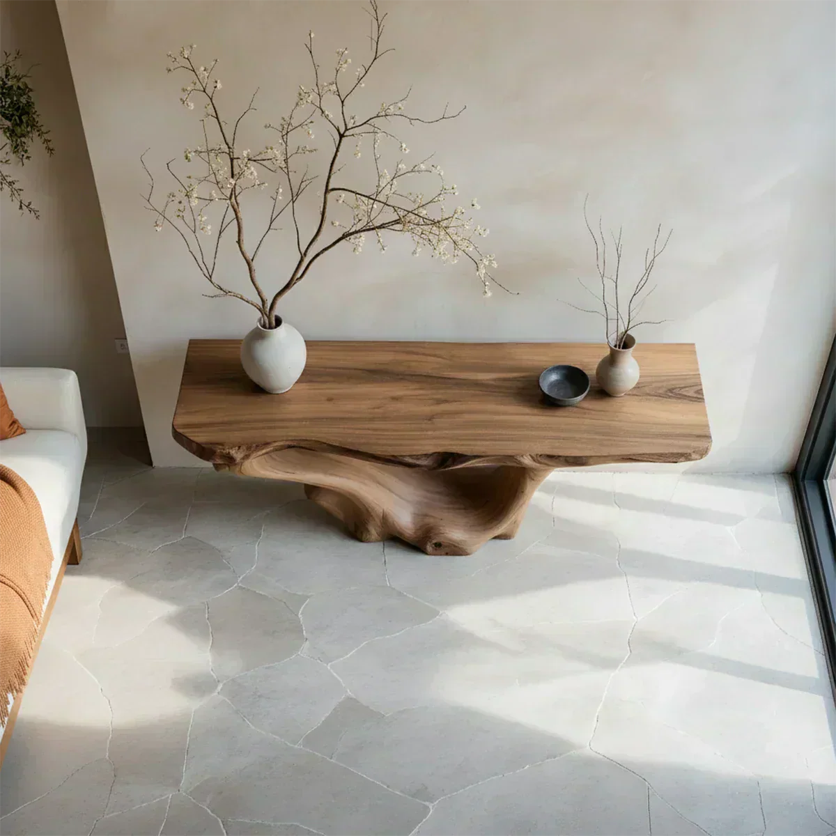 Sculptural Organic Solid Wood Console Table – Art Form Base - Woodenecho