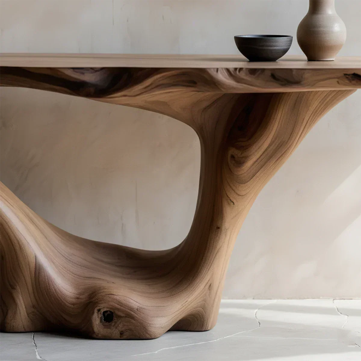 Sculptural Organic Solid Wood Console Table – Art Form Base - Woodenecho