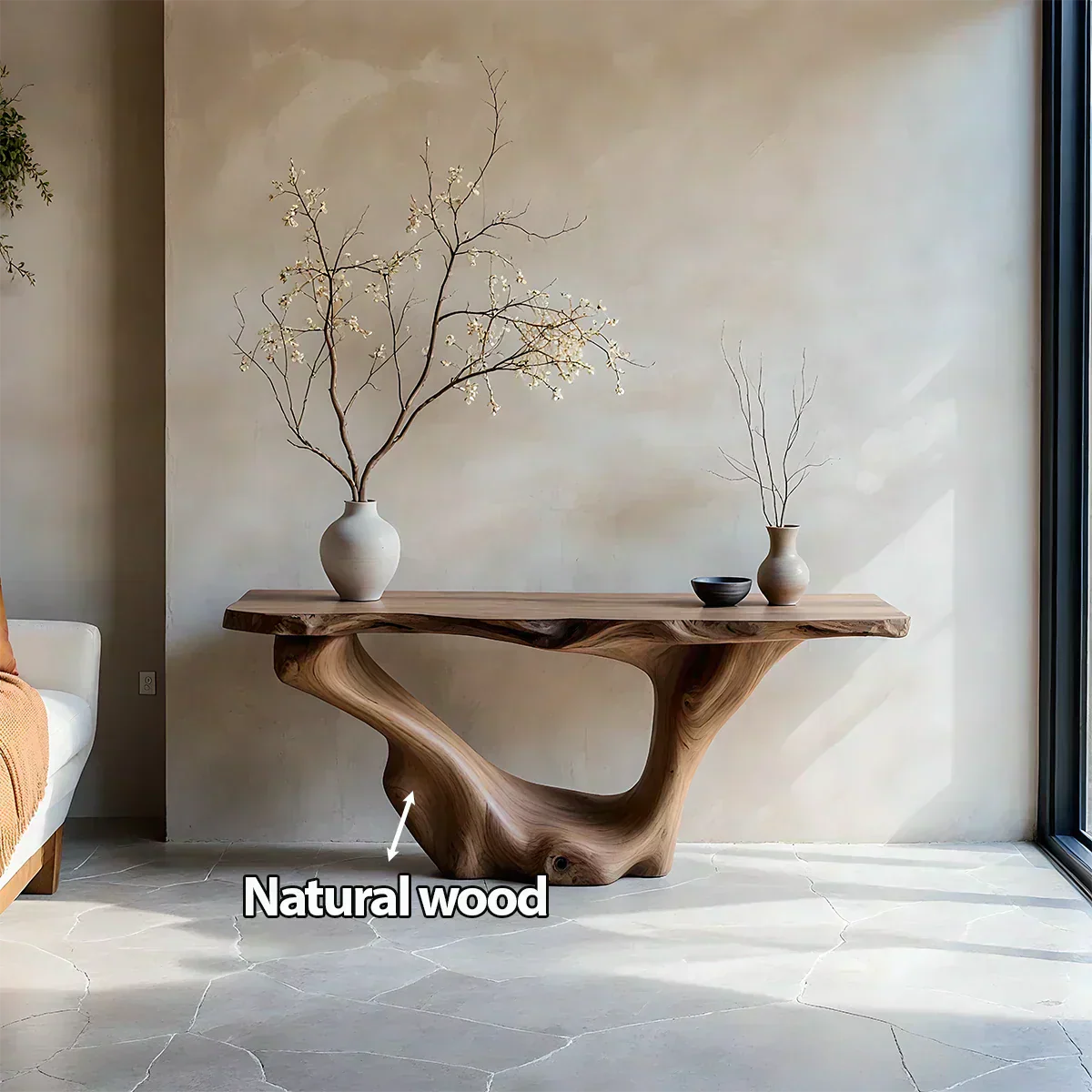 Sculptural Organic Solid Wood Console Table – Art Form Base - Woodenecho