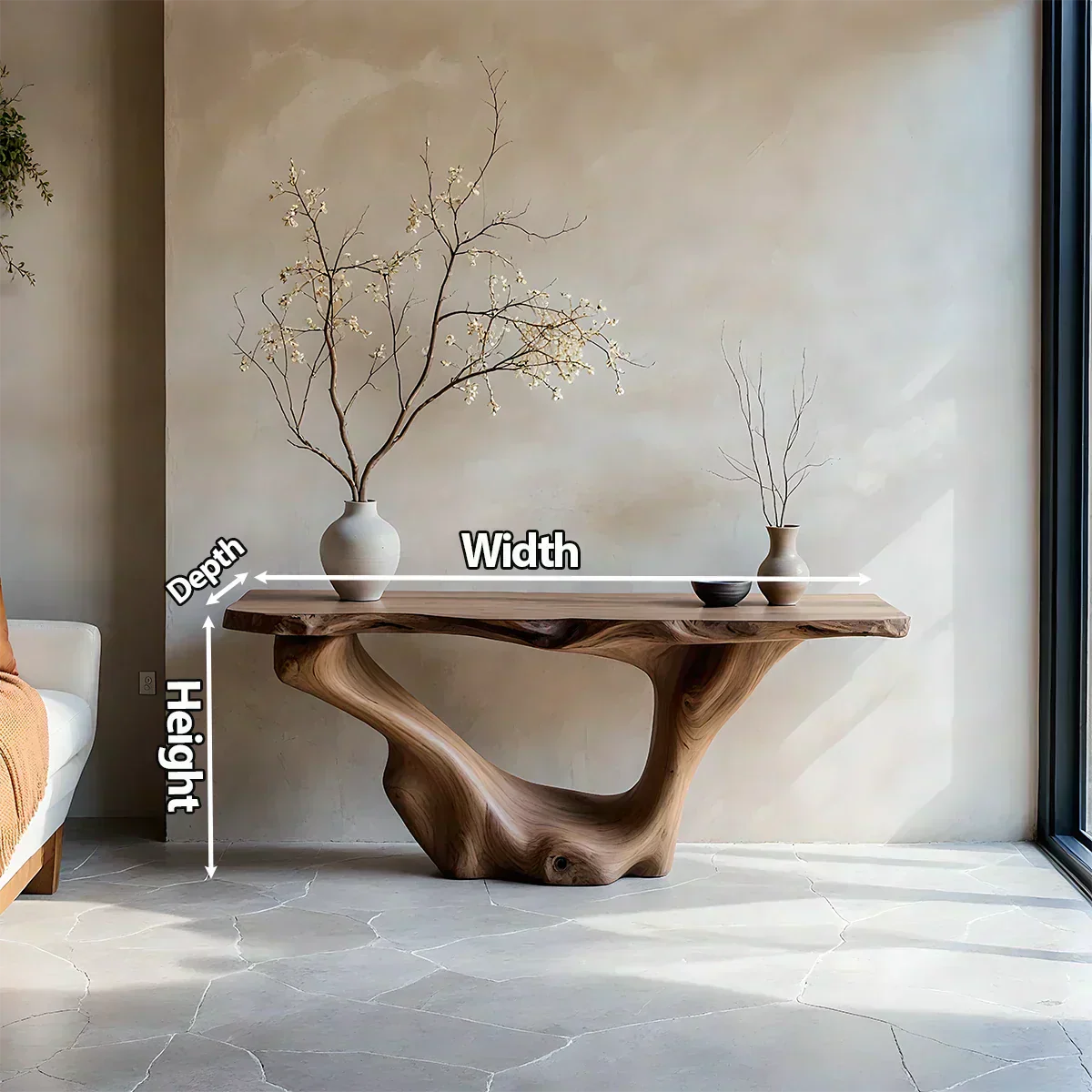 Sculptural Organic Solid Wood Console Table – Art Form Base - Woodenecho