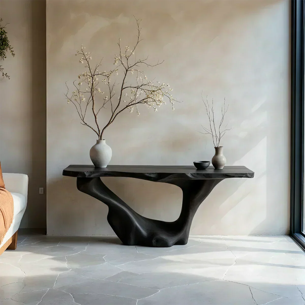 Sculptural Organic Solid Wood Console Table – Art Form Base - Woodenecho