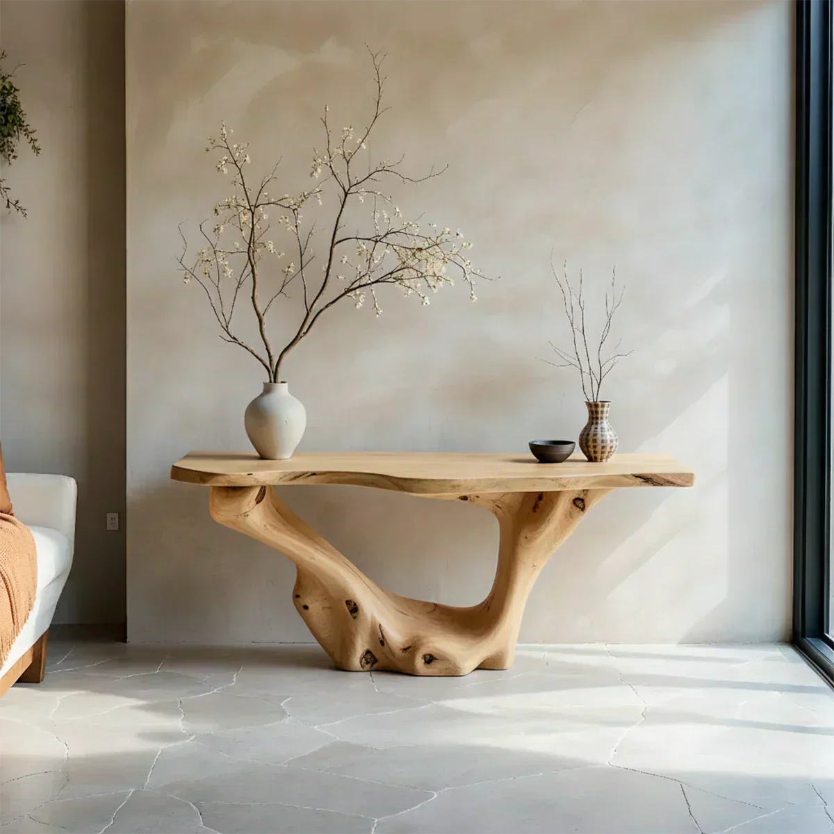 Sculptural Organic Solid Wood Console Table – Art Form Base - Woodenecho