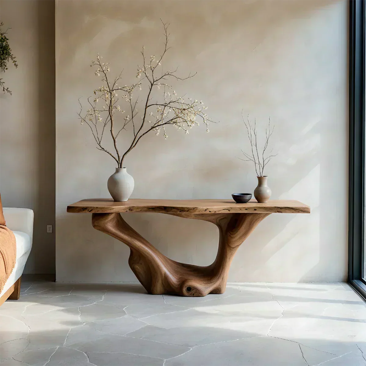 Sculptural Organic Solid Wood Console Table – Art Form Base - Woodenecho