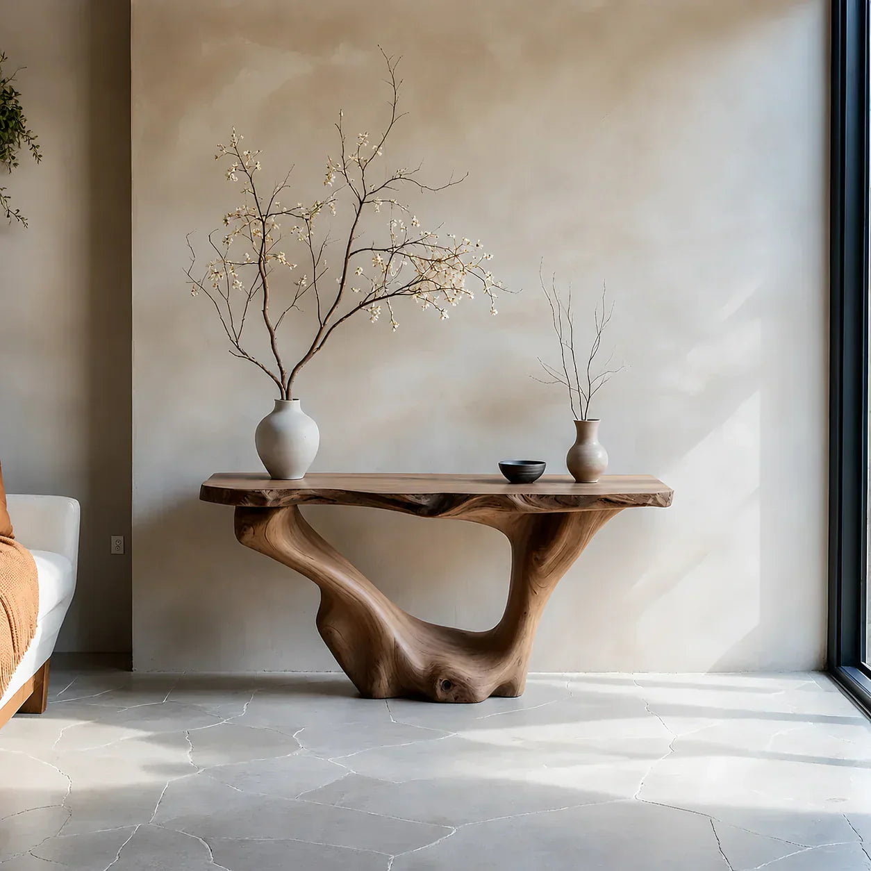 Sculptural Organic Solid Wood Console Table – Art Form Base - Woodenecho