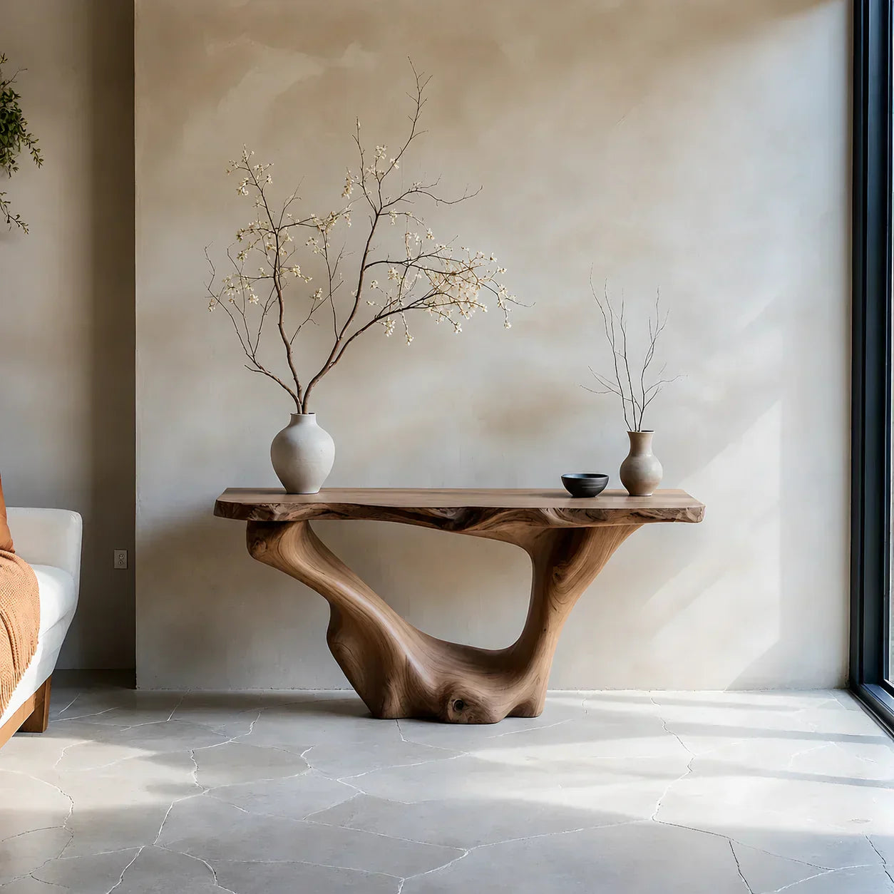 Sculptural Organic Solid Wood Console Table – Art Form Base - Woodenecho