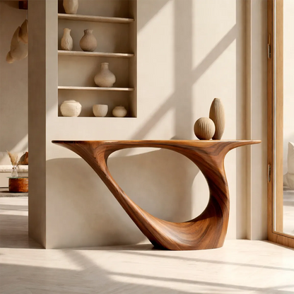 Sculptural Organic Solid Wood Console Table for Modern Entryways - Woodenecho