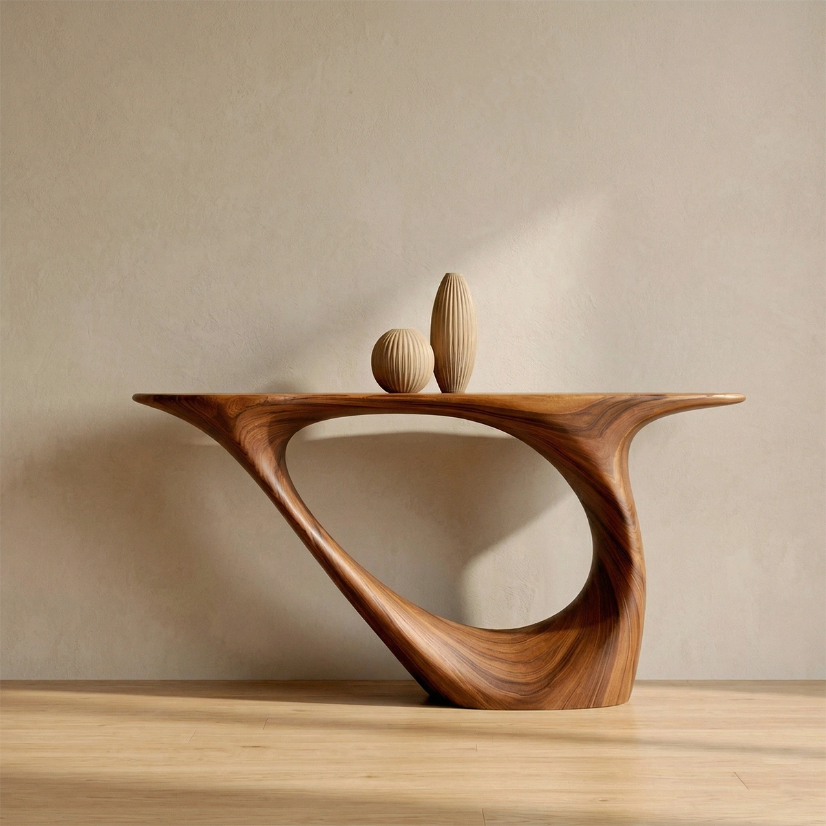 Sculptural Organic Solid Wood Console Table for Modern Entryways - Woodenecho