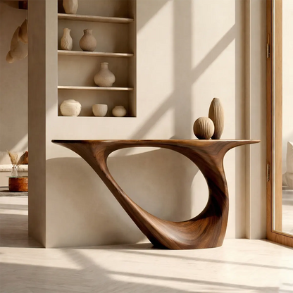 Sculptural Organic Solid Wood Console Table for Modern Entryways - Woodenecho