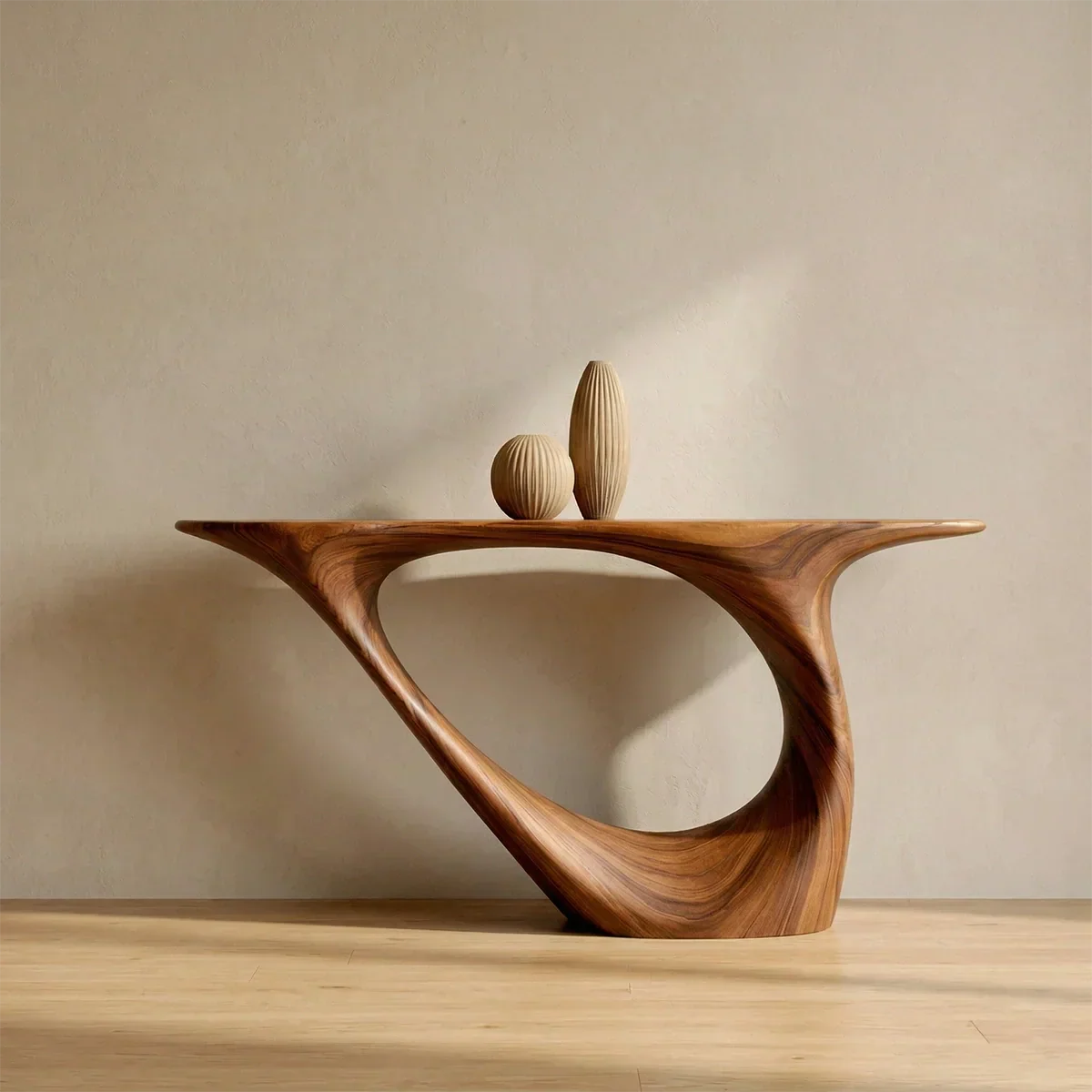Sculptural Organic Solid Wood Console Table for Modern Entryways - Woodenecho
