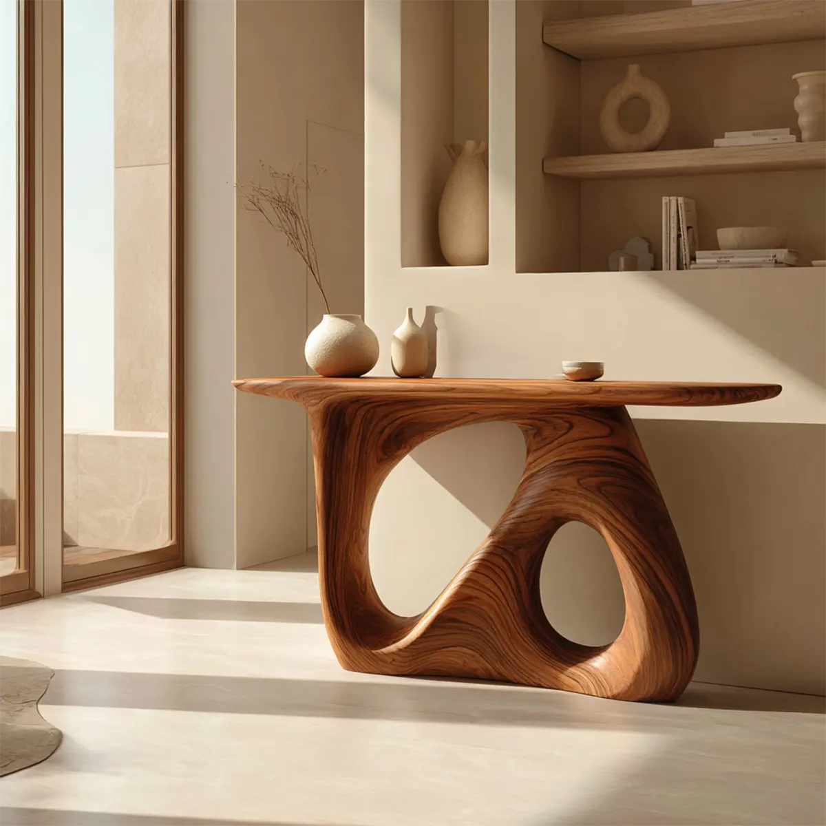 Sculptural Organic Solid Wood Console Table for Modern Interiors - Woodenecho