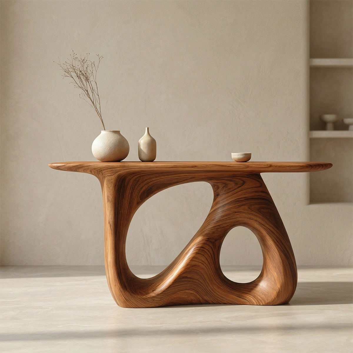Sculptural Organic Solid Wood Console Table for Modern Interiors - Woodenecho