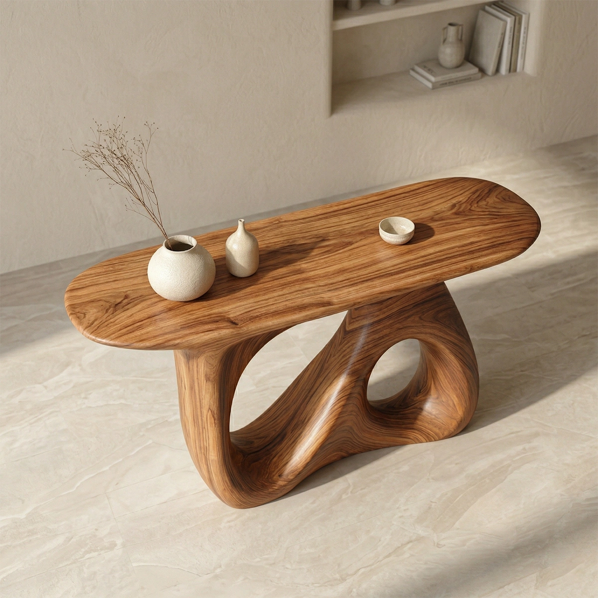 Sculptural Organic Solid Wood Console Table for Modern Interiors - Woodenecho